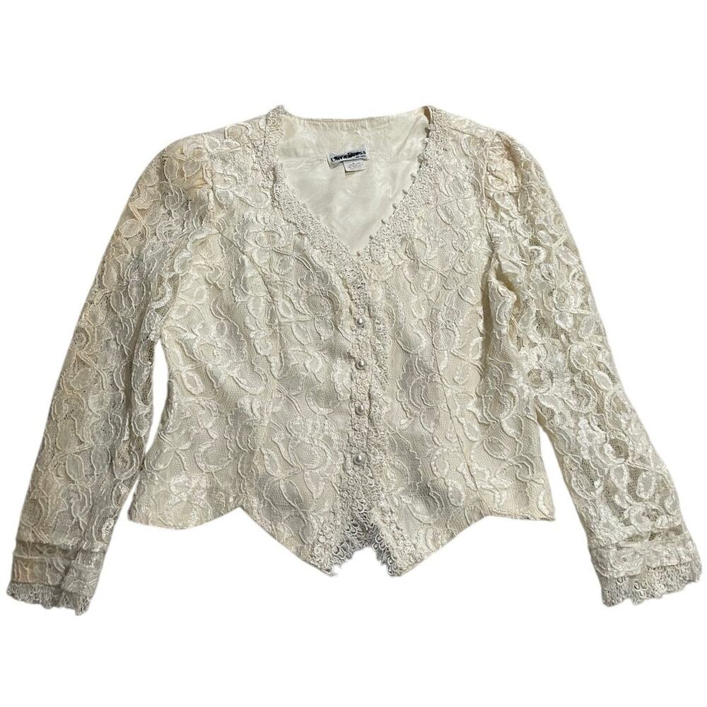 VTG Ultra Dress New York Lace Jacket Pearl Buttons Womens Small Medium USA Ivory